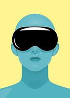 Mensch Gesicht im erweitert oder virtuell Wirklichkeit Brille. Metaverse Digital virtuell Wirklichkeit Technologie, Vektor Illustration