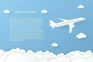 kärlek till resa flygplan flygande med blå himmel och moln luft transport begrepp kopia Plats för text. vektor illustration