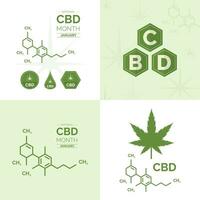 uppsättning av cbd ikoner, vektor illustration av cannabis molekyl logotyp isolerat på bakgrund