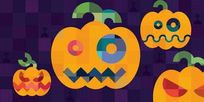 Halloween Konzept mit komisch Kürbisse im Mosaik druckvoll Stil Vektor Illustration. glücklich Halloween Hintergrund.