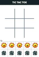 Bildung Spiel zum Kinder tic tac Zehe einstellen mit süß Karikatur Sonne und schwarz Loch Bild druckbar Solar- System Arbeitsblatt vektor