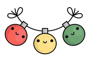 Vektor farbig kawaii klimpern Glocken. süß Weihnachten Ornament Charakter Illustration isoliert auf Weiß Hintergrund. Neu Jahr oder Winter lächelnd Baum Dekoration. komisch Karikatur Urlaub Symbol