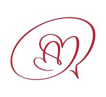 Kalligraphie zwei Herzen Rahmen Blase Cartoon Vektor Illustration Logo