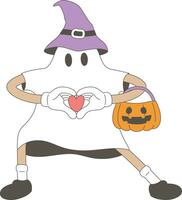 Karikatur retro groovig Geist Halloween Kürbis Balance vektor