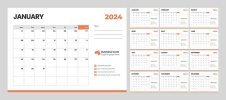 Schreibtisch Kalender Vorlage zum 2024 Jahr zum Geschäft im ein minimalistisch Stil vektor