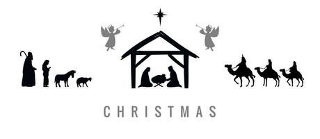 uppsättning av jul ikoner. Jesus i krubba, Mary, joseph, änglar, visa män, herdar och betlehem stjärna. nativity vektor illustration
