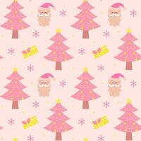süß Rosa Weihnachten Baum, Geschenk, Santa claus und Schneeflocken nahtlos Muster. Glanz Pastell- Weihnachten drucken zum Verpackung oder Textil. vektor
