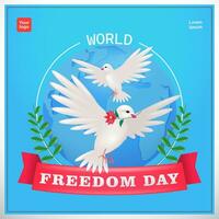ein Paar von Tauben fliegend während Tragen Blumen auf ein Erde Hintergrund. 3d Vektor, geeignet zum Welt Unabhängigkeit Tag und Frieden vektor