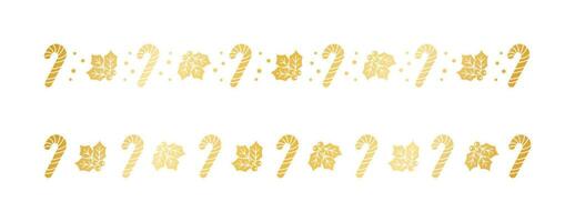 Gold Weihnachten thematisch dekorativ Rand und Text Teiler, Mistel und Süßigkeiten Stock Muster Silhouette. Vektor Illustration.