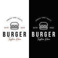 retro Jahrgang heiß Burger frisch und lecker Logo Design. Logo zum Restaurant, Geschäft, Etikett, Abzeichen und Emblem. vektor