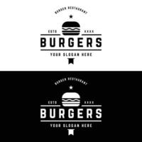 retro Jahrgang heiß Burger frisch und lecker Logo Design. Logo zum Restaurant, Geschäft, Etikett, Abzeichen und Emblem. vektor
