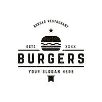 retro Jahrgang heiß Burger frisch und lecker Logo Design. Logo zum Restaurant, Geschäft, Etikett, Abzeichen und Emblem. vektor