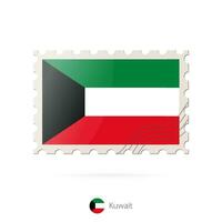 Porto Briefmarke mit das Bild von Kuwait Flagge. vektor