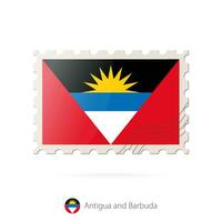 Porto Briefmarke mit das Bild von Antigua und Barbuda Flagge. vektor