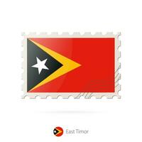 Porto Briefmarke mit das Bild von Osten Timor Flagge. vektor