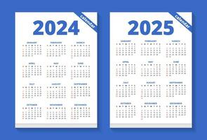 2024 och 2025 redigerbar kalender mall vektor