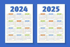 2024 och 2025 redigerbar kalender mall vektor