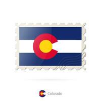 Porto Briefmarke mit das Bild von Colorado Zustand Flagge. vektor