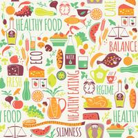 Vektor sömlöst mönster med illustration av hälsosam mat.