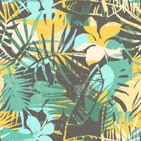 Seamless exotiskt mönster med tropiska växter och konstnärlig bakgrund.