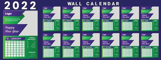 Wandkalender 2022 Wochenstart Montag Corporate Design Vorlage Vektor