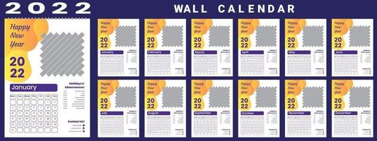 Wandkalender 2022 Wochenstart Montag Corporate Design Vorlage Vektor