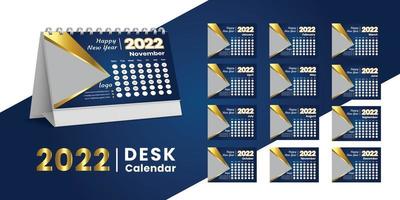 Set Tischkalender 2022 Vorlagendesign, Satz von 12 Monaten, vektor