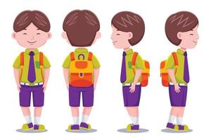 söt barn pojke student bär ryggsäck vektor