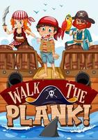 Gehen Sie das Plank-Font-Banner mit Piraten-Zeichentrickfigur