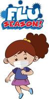 influensasäsong teckensnittsdesign med en tjej som bär medicinsk mask vektor