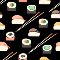 Sömlöst mönster med olika typer av sushi. vektor