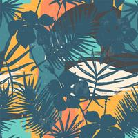Seamless exotiskt mönster med tropiska växter och konstnärlig bakgrund.