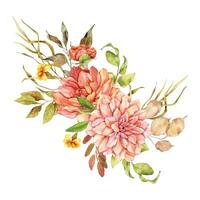 vattenfärg falla blommig bukett hand målad illustration. hand målad vattenfärg blommor isolerat på vit bakgrund. perfekt för bröllop inbjudningar, brud- dusch och blommig hälsning kort vektor