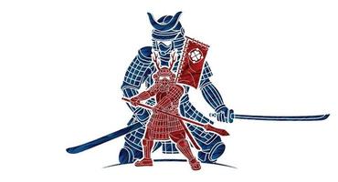 Samurai-Krieger mit Waffen Ronin japanischer Kämpfer vektor