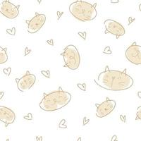 Pastellfarbener Vektor nahtlose Muster von Katzengesichtern und Herzen heart