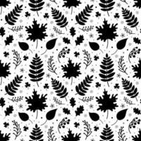 sömlösa mönster av svarta blad och bär vektor
