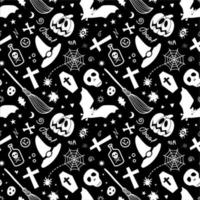 halloween spooky objekt isolerad på svart bakgrund bildar mönster vektor