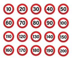 Straße Zeichen Sammlung. der Verkehr Steuerung unterzeichnen. Geschwindigkeit Grenze unterzeichnen. vektor