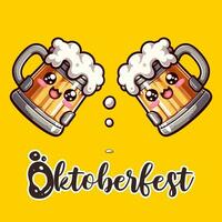 Oktoberfest Urlaub Hintergrund mit Brezel und Bier Stein Glas. gefeiert Deutsche Oktoberfest Tag Party Bayern Festival Banner. Bier Becher, Riese Brezel, Becher mit Schaum traditionell Essen von Deutschland. vektor