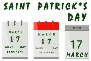 irischer feiertag st patrick day, großer papierkalender mit datum vektor