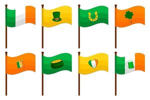 irischer feiertag st patrick day, großes set von flaggen auf stick vektor