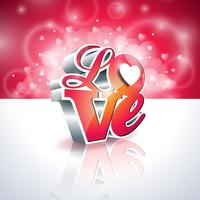 Alla hjärtans dag illustration med 3d Love typografi design vektor