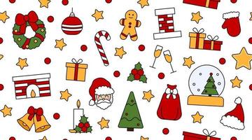 nahtloses, sich wiederholendes Muster mit Symbolen für Weihnachten und ein frohes neues Jahr vektor