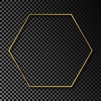 Gold glühend Hexagon Rahmen mit Schatten isoliert auf dunkel Hintergrund. glänzend Rahmen mit glühend Auswirkungen. Vektor Illustration.