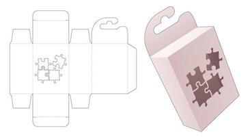 Hängende Kartonverpackung aus Karton mit Puzzle-Formfenster-Stanzschablone vektor