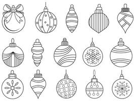 jul ornament uppsättning med bollar, snöflingor, hattar, stjärna, jul träd, orange, strumpa, gåva, dryck och girlanger. vektor ikoner för företag och högtider