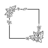 schwarz Linie Blumen Blätter Platz rahmen. Vektor Illustration zum schmücken Logo, Text, Gruß Karten und irgendein Design.