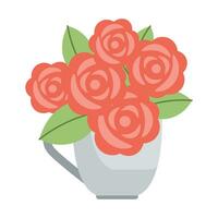 Kaffee Tasse Hand gezeichnet rot Rosen Blumen. Vektor Illustration. einfach eben Stil.