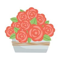 Keramik Topf mit Hand gezeichnet rot Rosen Blumen. Vektor Illustration. einfach eben Stil.