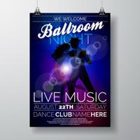 Vektor Ballroom Night Party Flyers design med par dansande tango